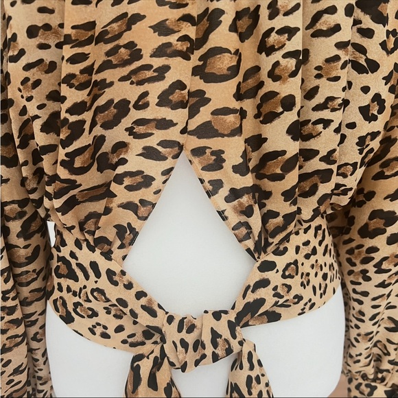 FRAME SMOCKED CHEETAH BLOUSE TIE BACK TOP in CAMEL MULTI - Picture 9 of 9